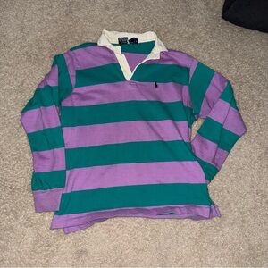 Vintage y2k Ralph Lauren Purple and Green Rugby Shirt